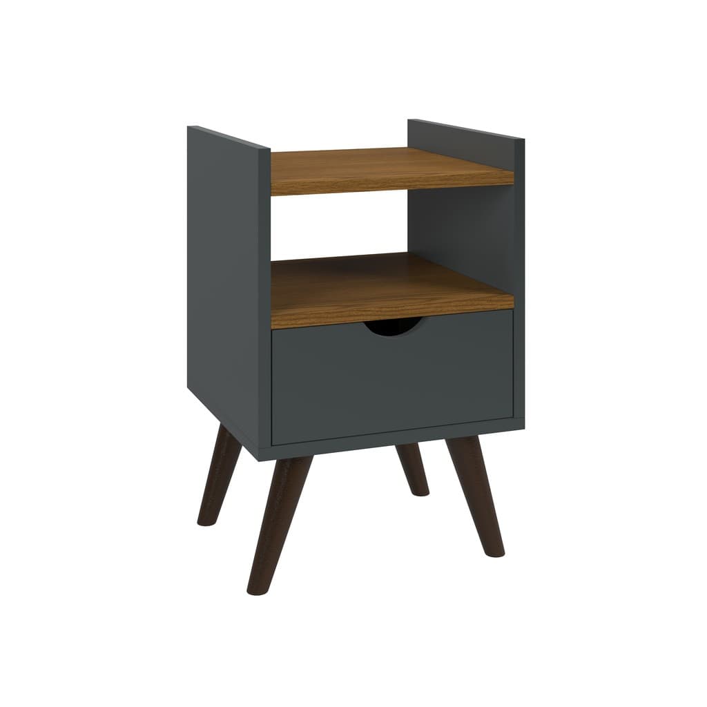 Mesa de Cabeceira Alice organizador 01 gaveta pés Palito quarto escritório - Cinza-Freijó - Prado móveis
