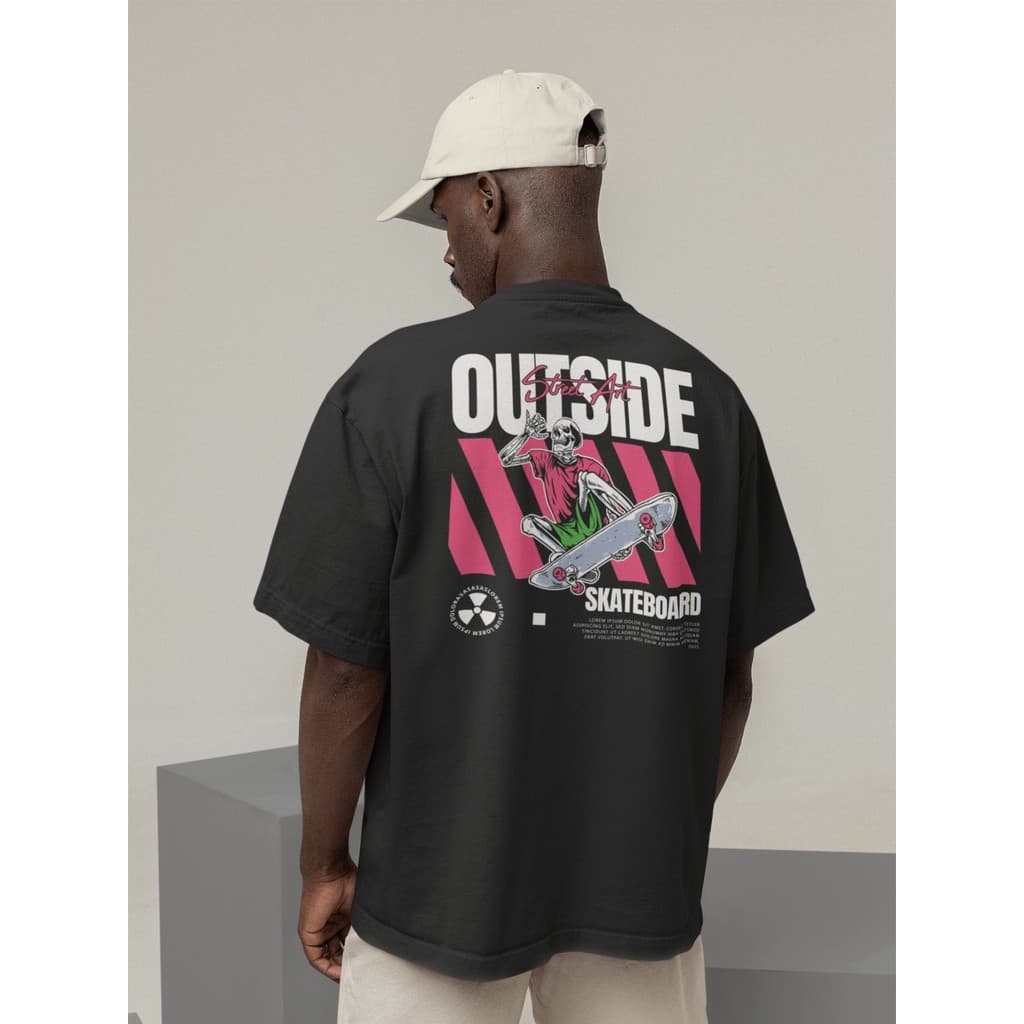 Camiseta Oversize Streetwear Masculino e Feminino 100% Algodão Treino e Dia a Dia Preto e Off Whte Estampa OUTSIDE