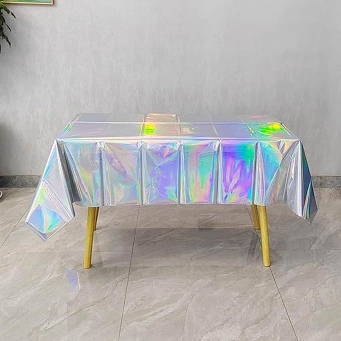 Toalha Plástica para Mesa de Festas Metalizada Holográfica Decoração
