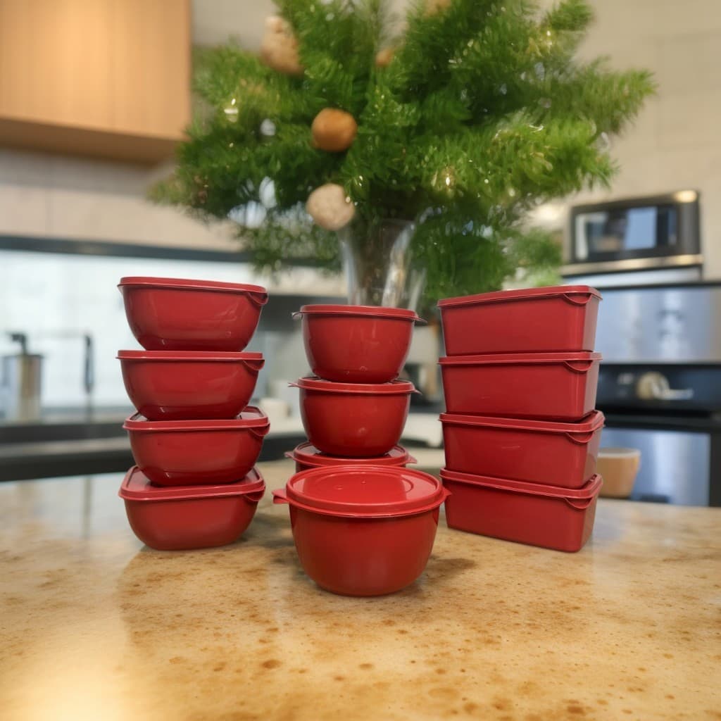 Potes Plásticos - Formatos Variados VERMELHO - Kits com 12, 9 e 6 unidades - 1 Litro cada - Vasilha/ Marmita