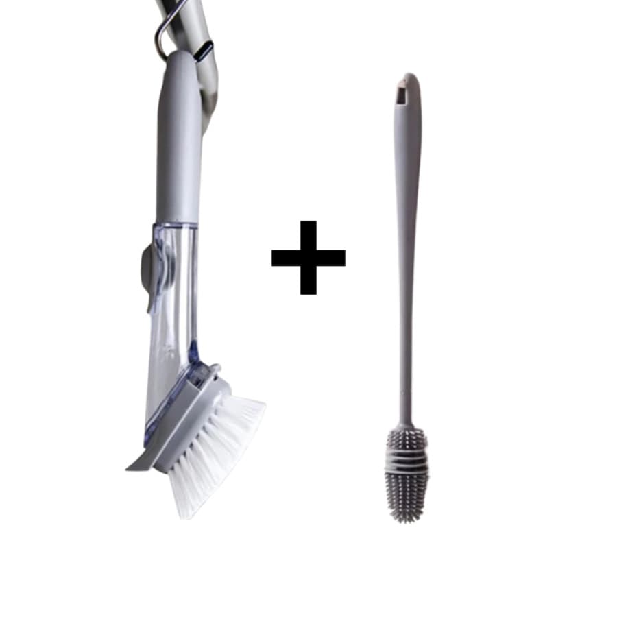 Kit Escovas De Lavar Garrafa Mamadeira com Dispenser Multiuso De Silicone 33cm