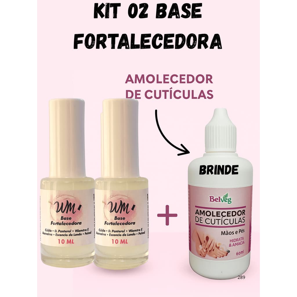 kit 02 Base Fortalecedora WM  + Amolecedor de cuticula(Brinde) Eleita A Melhor Base Fortalecedora Do Mercado.