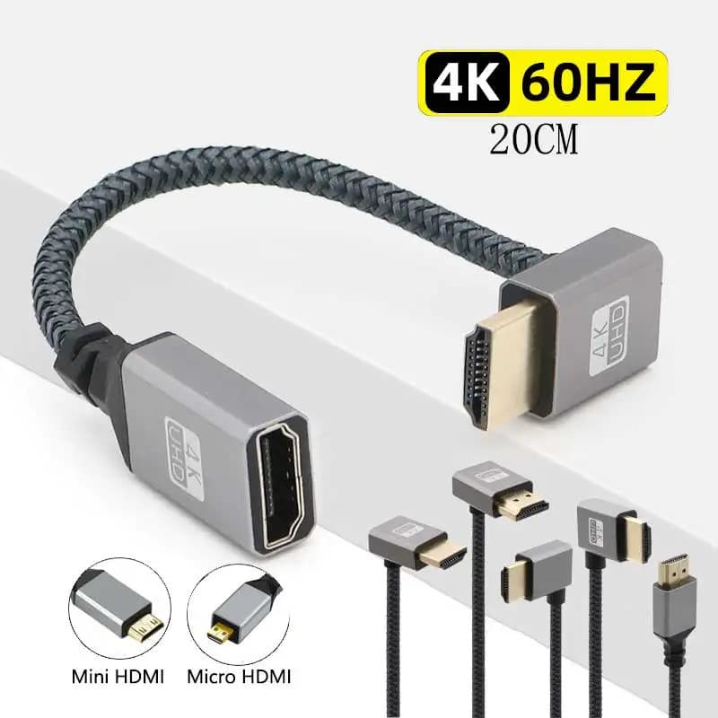 4K60Hz HDMI-Compatível Macho Para Fêmea Cabo De Extensão Micro/Mini Adaptador Extensor Fio Esquerda/Direita/Cima Baixo