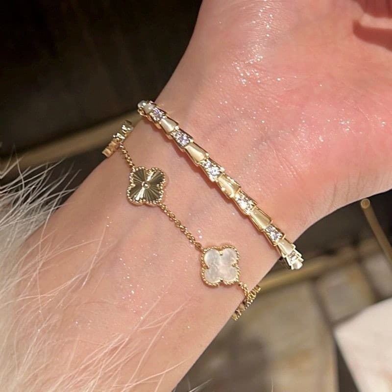 2 Pçs Moda Strass Cor Trevo De Quatro Folhas Pulseira Feminina Opala Cobra Abertura 2025 Jóias Presente