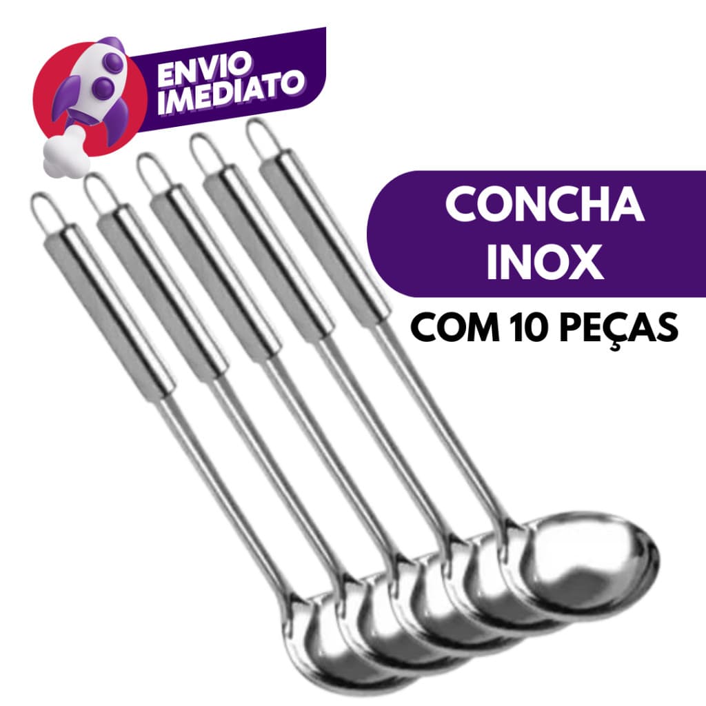 Kit 10 Un. Concha Aço Inox Servir Feijão Caldos Sopa Cremes Molho Utensílio Cozinha Bar Restaurante