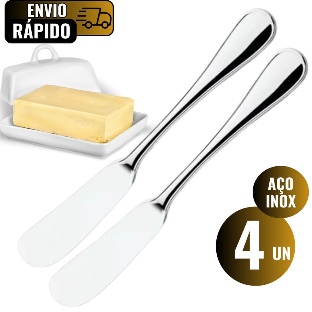 Conjunto 4 Espátulas Para Manteiga Geleias Pastas de Amendoim  Em Aço Inox Premium Padarias Residências