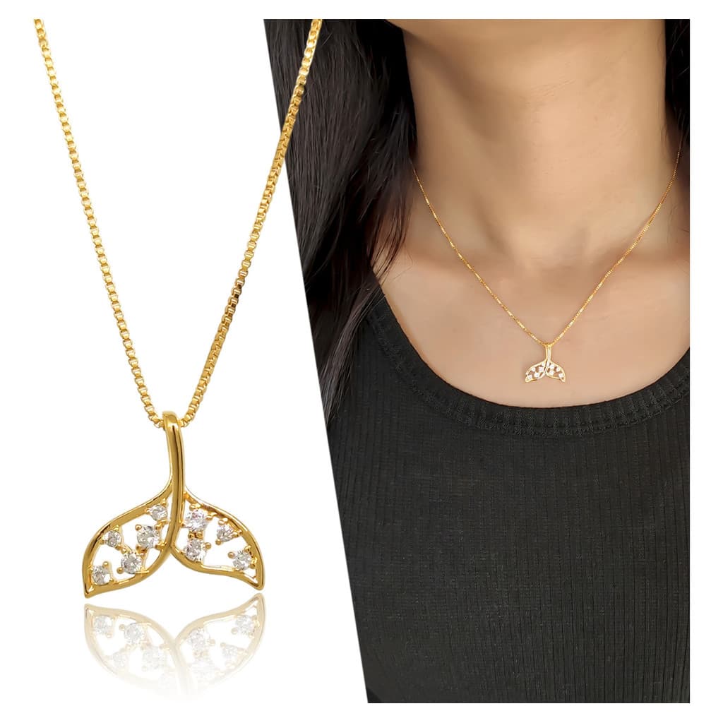 Colar Feminino Lindo Delicado Sereia Cravejado Folheado