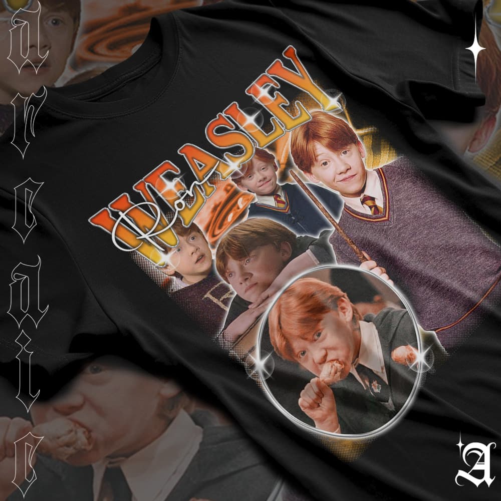 Camiseta Basica Algodao Ron Weasley Family Hogwarts Graphic Unissex 02