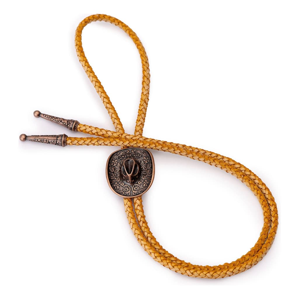 Gravata Sertaneja Bolo Tie Em Couro Legítimo Detalhes Chapeu