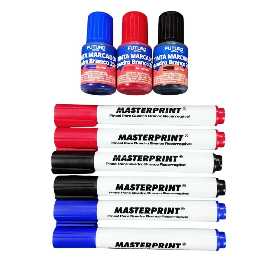Tinta + Caneta para Quadro Branco Kit com 2 Canetas + 1 Tinta Marcador Apagável e Recarregável