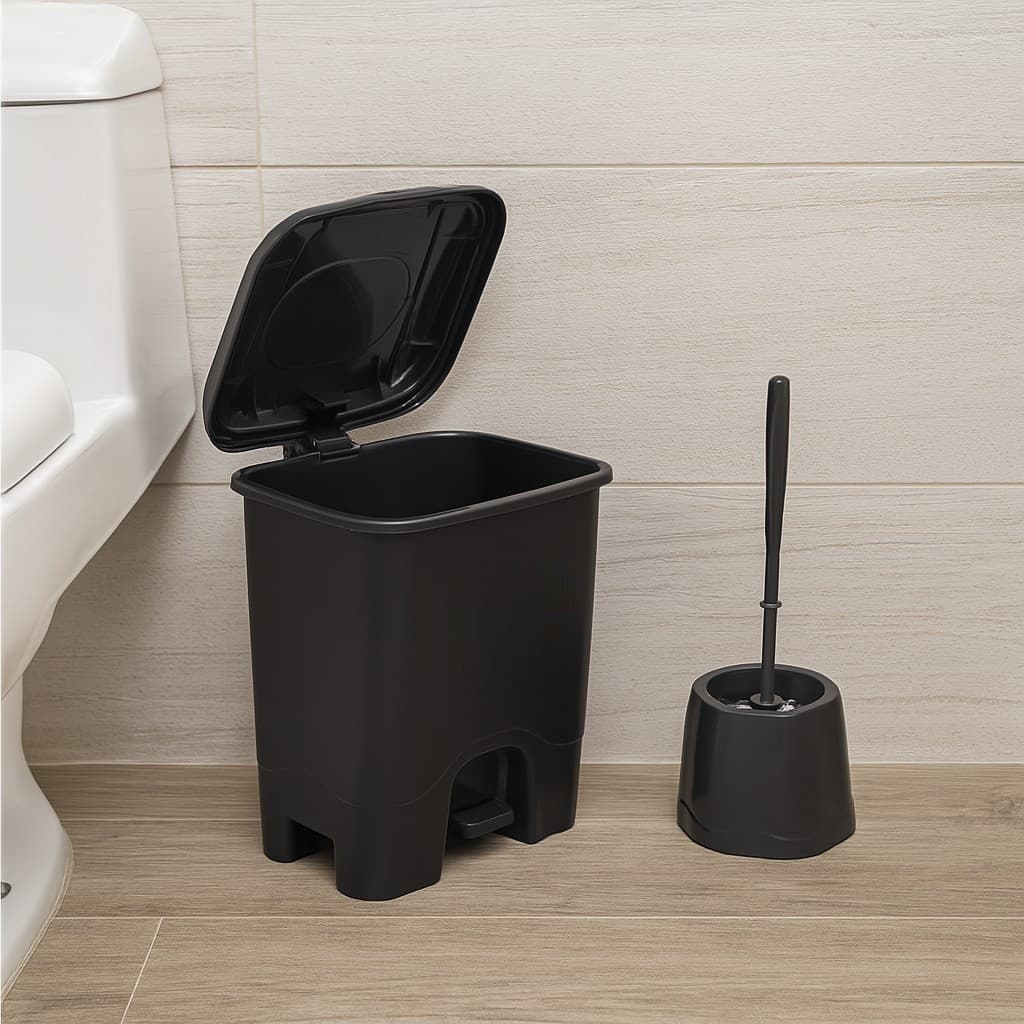 Kit Lixeira 13L com Pedal e Escova Sanitária Reforçada Banheiro Cozinha Limpeza Prática