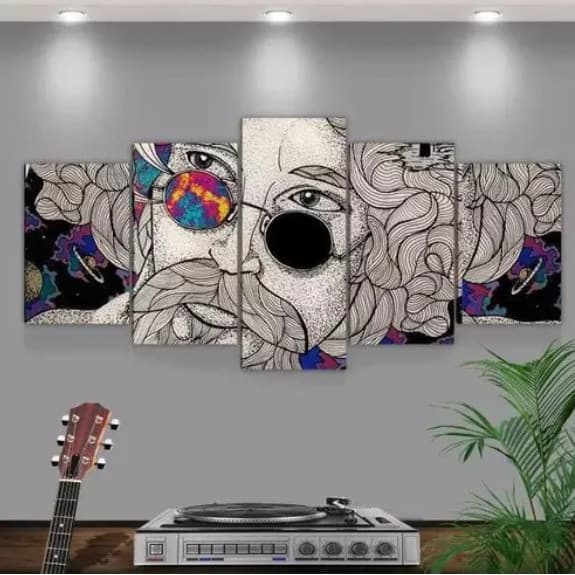 Quadro Mosaico 5 Peças Raul Seixas Psicodélico/músico