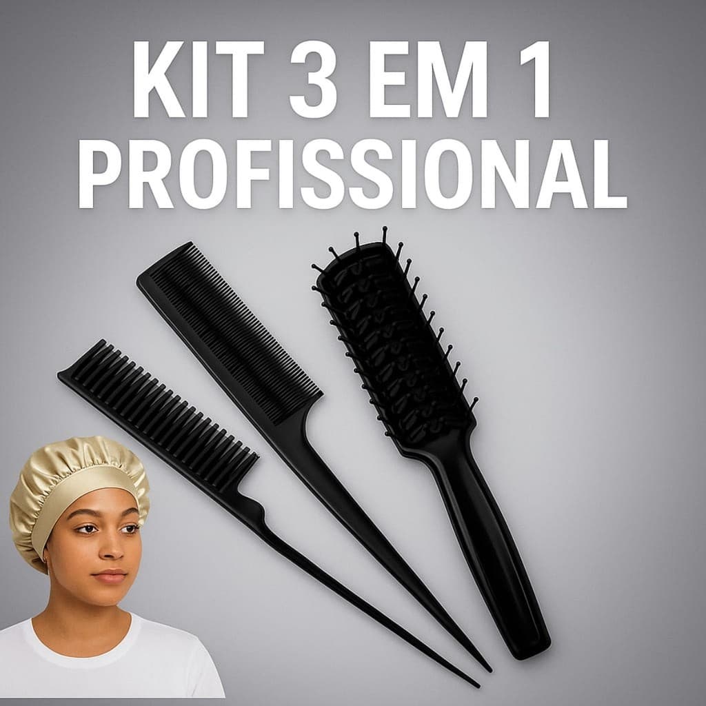 Kit Escova Mariana+ Pente 3 Fileiras + Pente Fino  Touca de Cetim Com Faixa Cores Aleatorias
