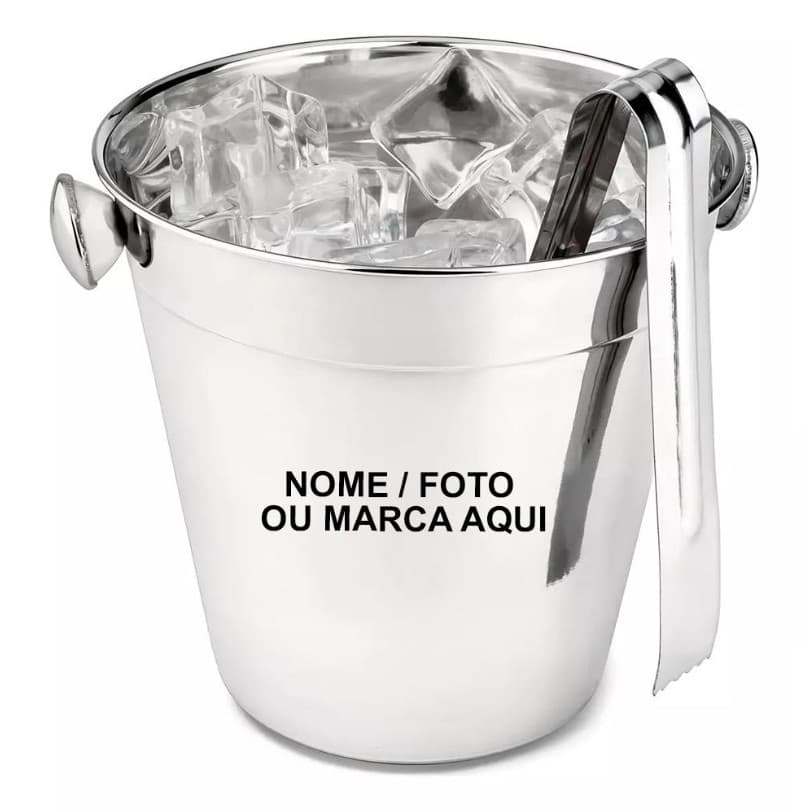 Balde Para Gelo Em Aço Inox Pequeno Com Pinça Pegador Liso Personalizado com nome