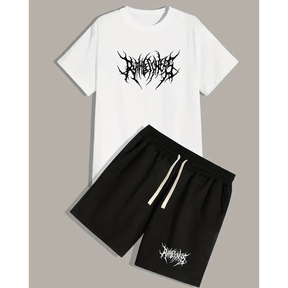 Conjunto Masculino Short e Camiseta Moda Praia Verão Para Homens Casual Streetwear Tactel e Algodão