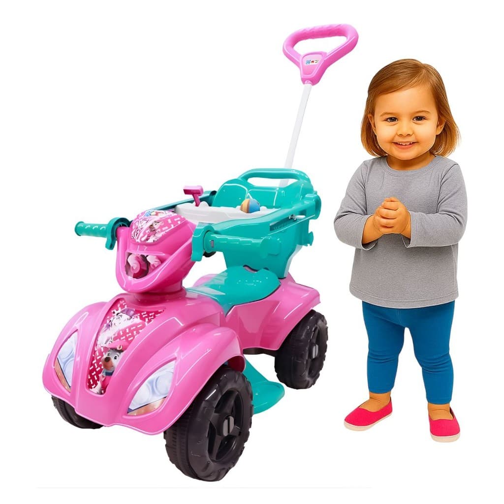 Quadriciclo Infantil Menina Bebê Dog Rosa Haste Empurrador Carrinho Passeio Criança Multifuncional