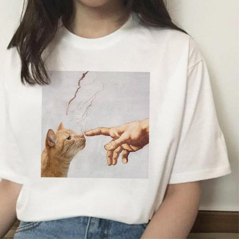 Camisa  Moda Unissex Vintage Tumblr Gatinho Fofo Blusa Premium Camiseta 100% Algodão Confort