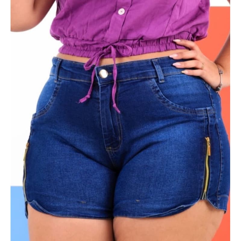 SHORTS JEANS FEMININO PLUS SIZE DO 46 AO 54 COM LYCRA E ZIPER NA COXA