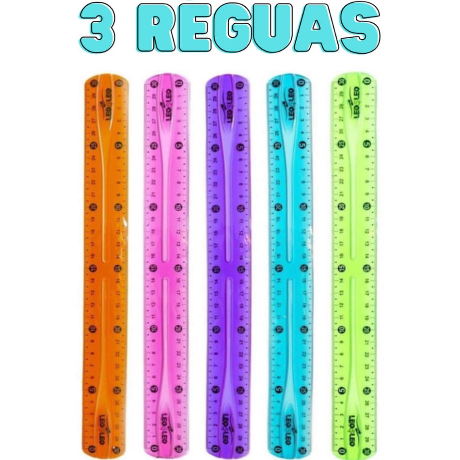 Régua Escolar Resistente Premium Com Vinco 30cm  -3 UNIDADES