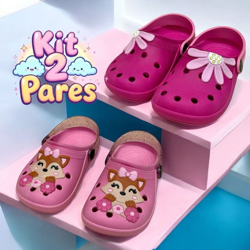 Sandália Infantil Menina Leve e Confortável Sola Emborrachada Raposinha Glitter e Florzinha