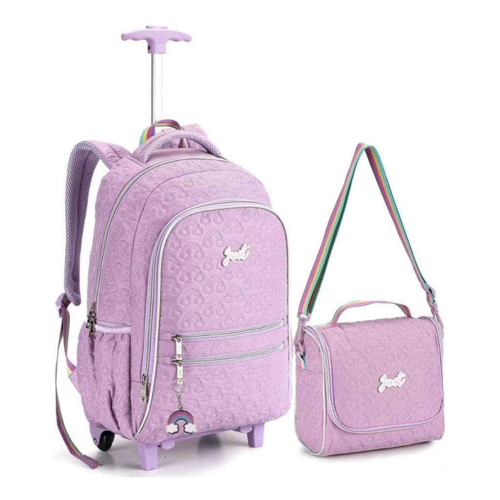 Kit Mochila Rodinha Lancheira Escolar Infantil Juvenil Feminina Matelassê Denlex