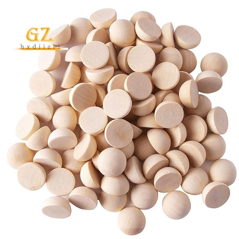 100 Peças 20mm Meia Contas De Madeira , Bolas Redondas Naturais Divididas Inacabadas Soltas Para Artesanato DIY Natal