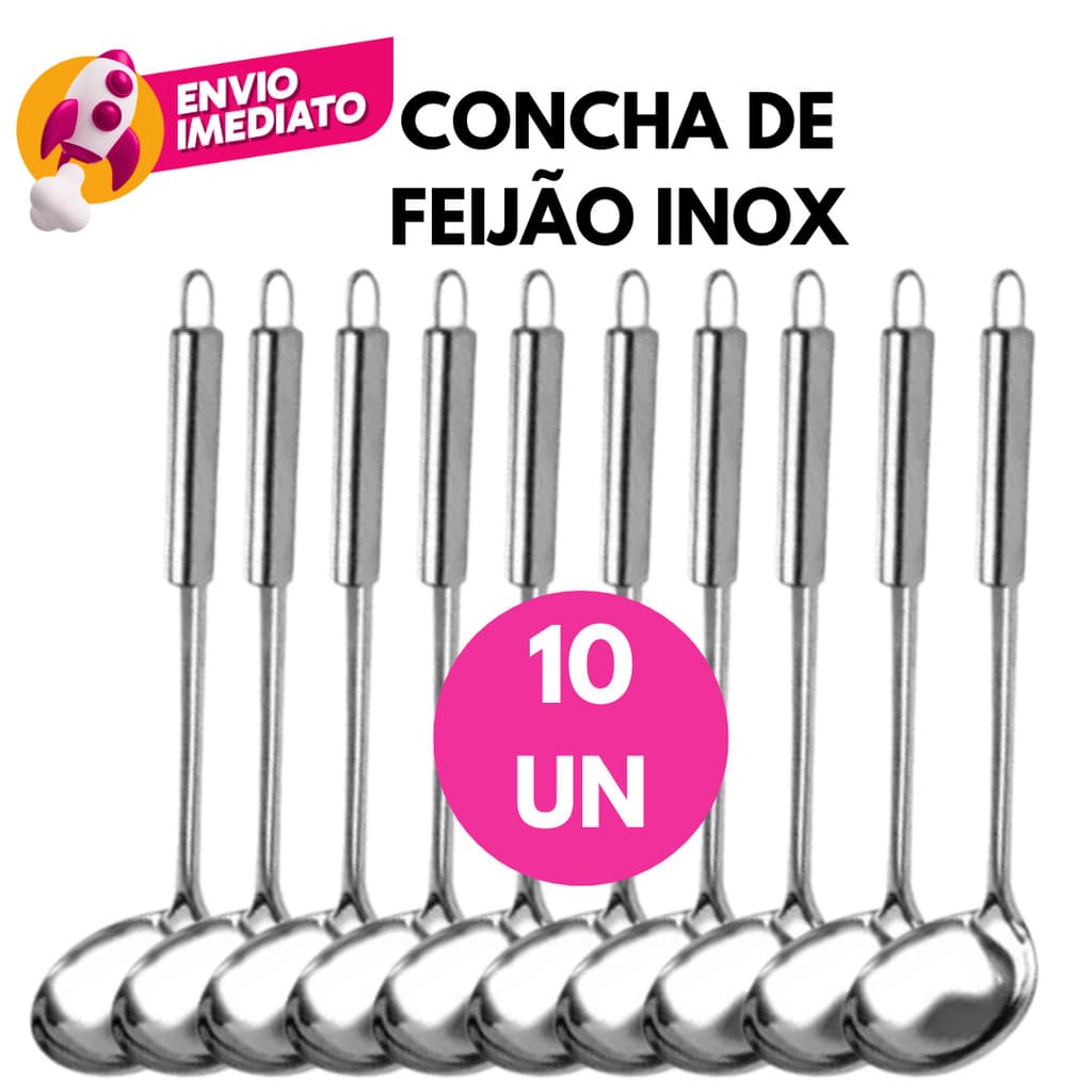 Kit 10 Un. Concha Aço Inox Servir Feijão Caldos Sopa Cremes Molho Utensílio Cozinha Bar Restaurante