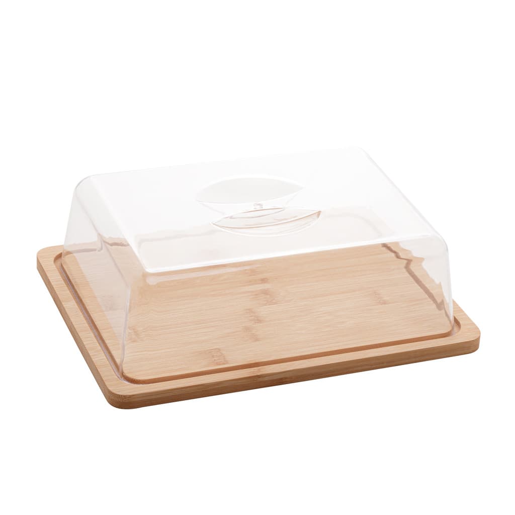 Prato para Queijo de Bambu com Tampa em Plástico 24cm x 18,5cm