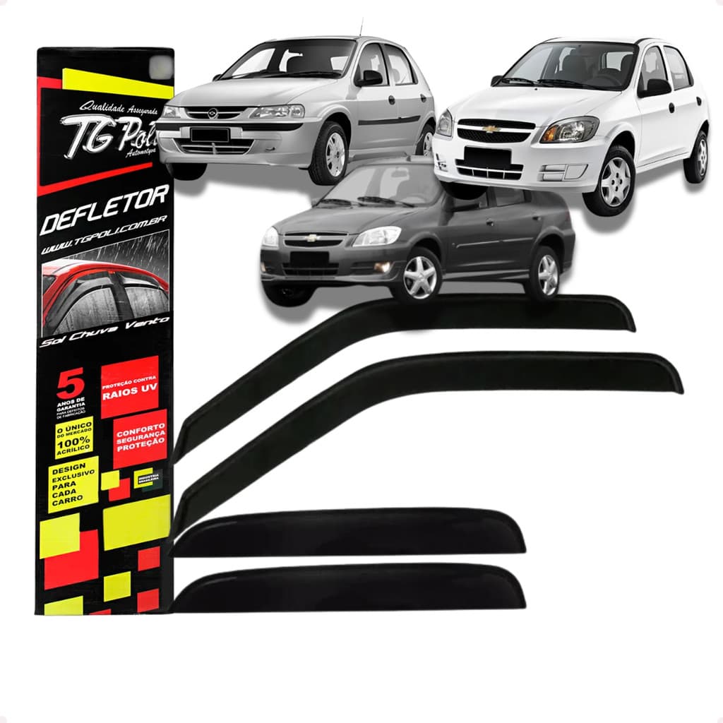 Jogo de Calhas de Chuva Defletores Original TgPoli Chevrolet Celta Prisma 2003 A 2015