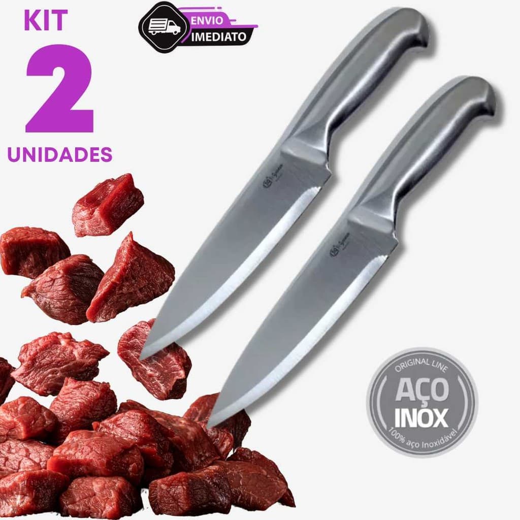 Jogo 2 Faca Peixeira 7" Inox Corte Preciso Churrasco Açougue Casa Avícola Restaurante Cozinha 29cm