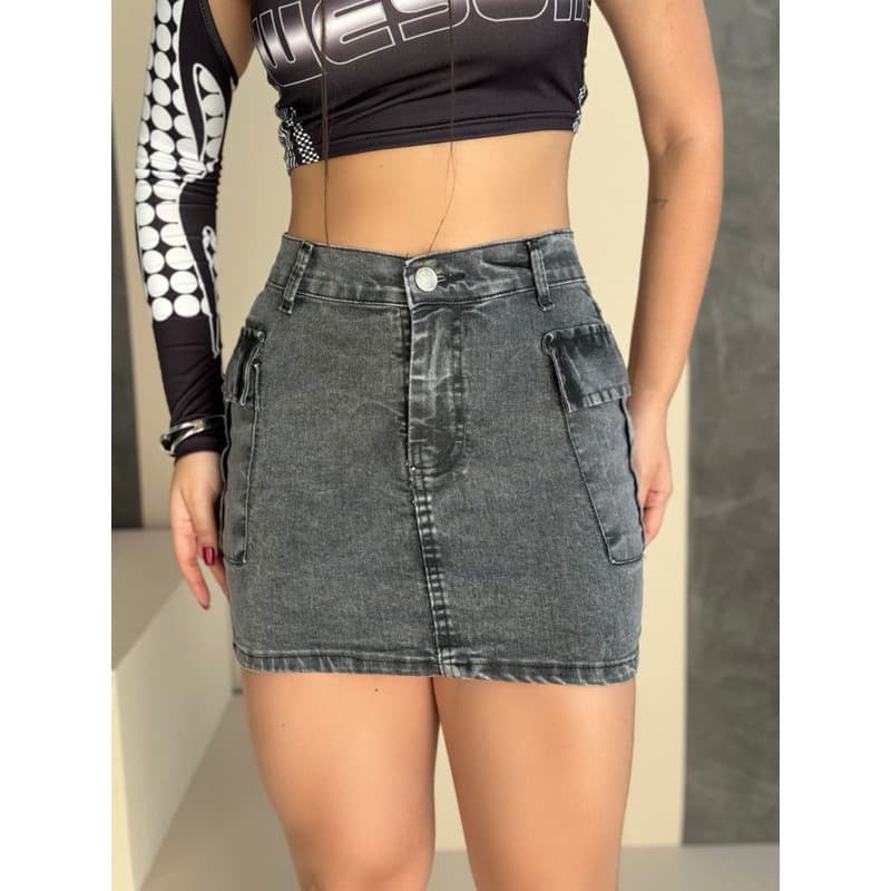 Saia Cargo Grafite Curta Levanta Bumbum Com Elastano Moda Verão Blogueira Tendência