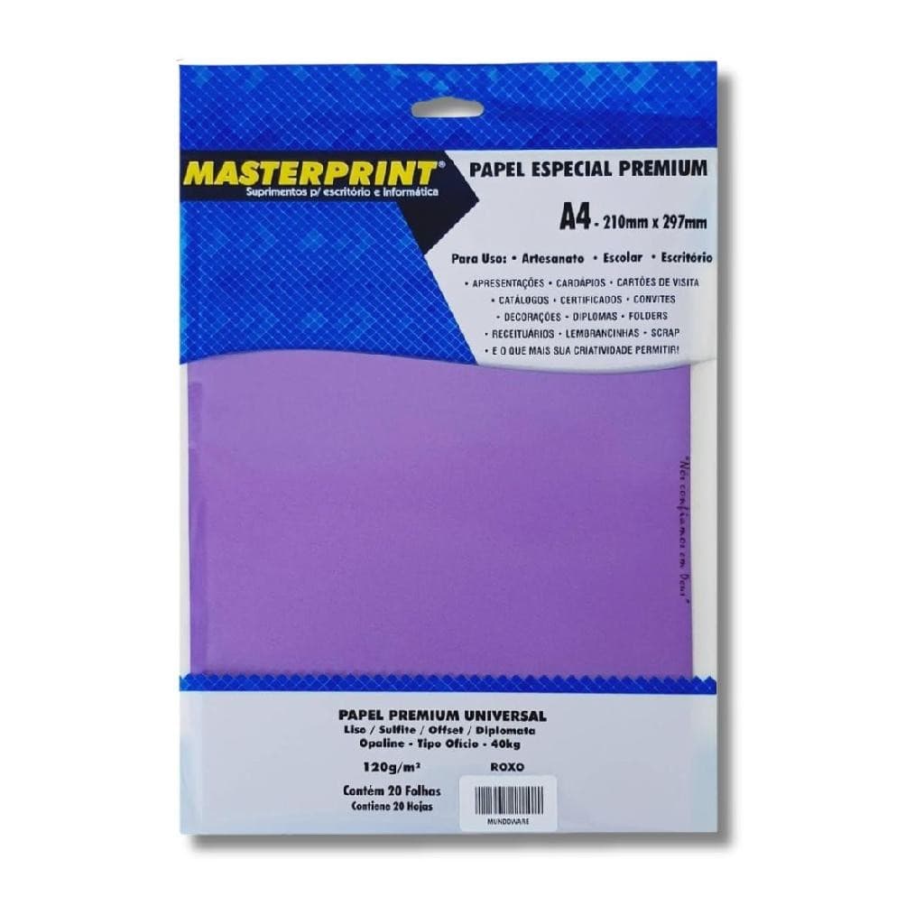 Papel Offset Liso Diplomata Opaline A4 120g Roxo - Masterprint