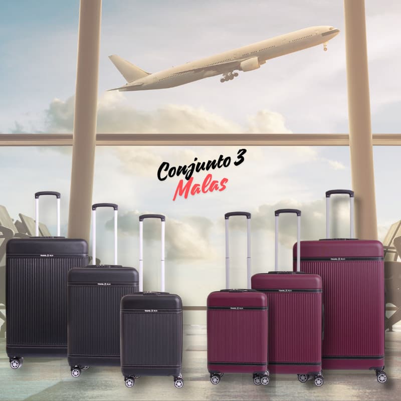 Conjunto 3 Malas Viagem ABS com rodinha giratório zíper