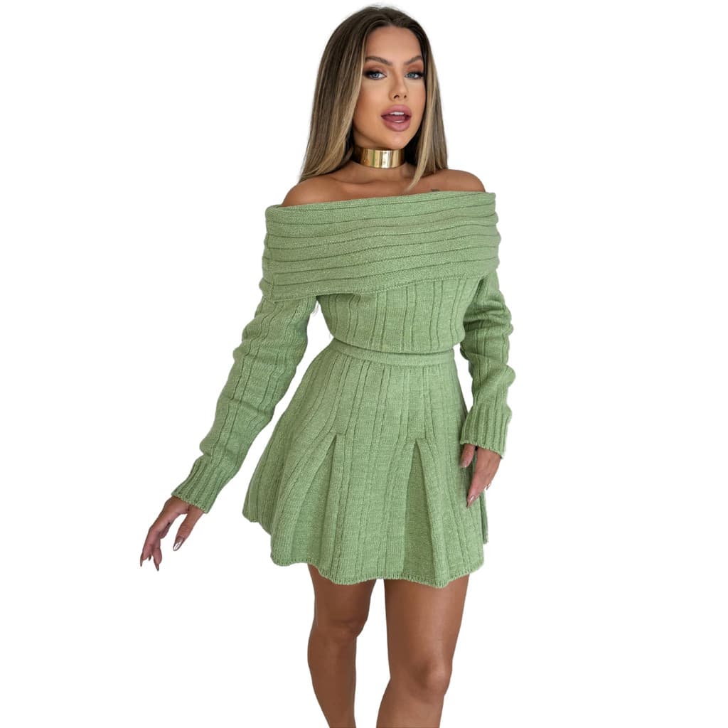 Conjunto Feminino Saia e Blusa Cigana Emilia Tricot Mousse
