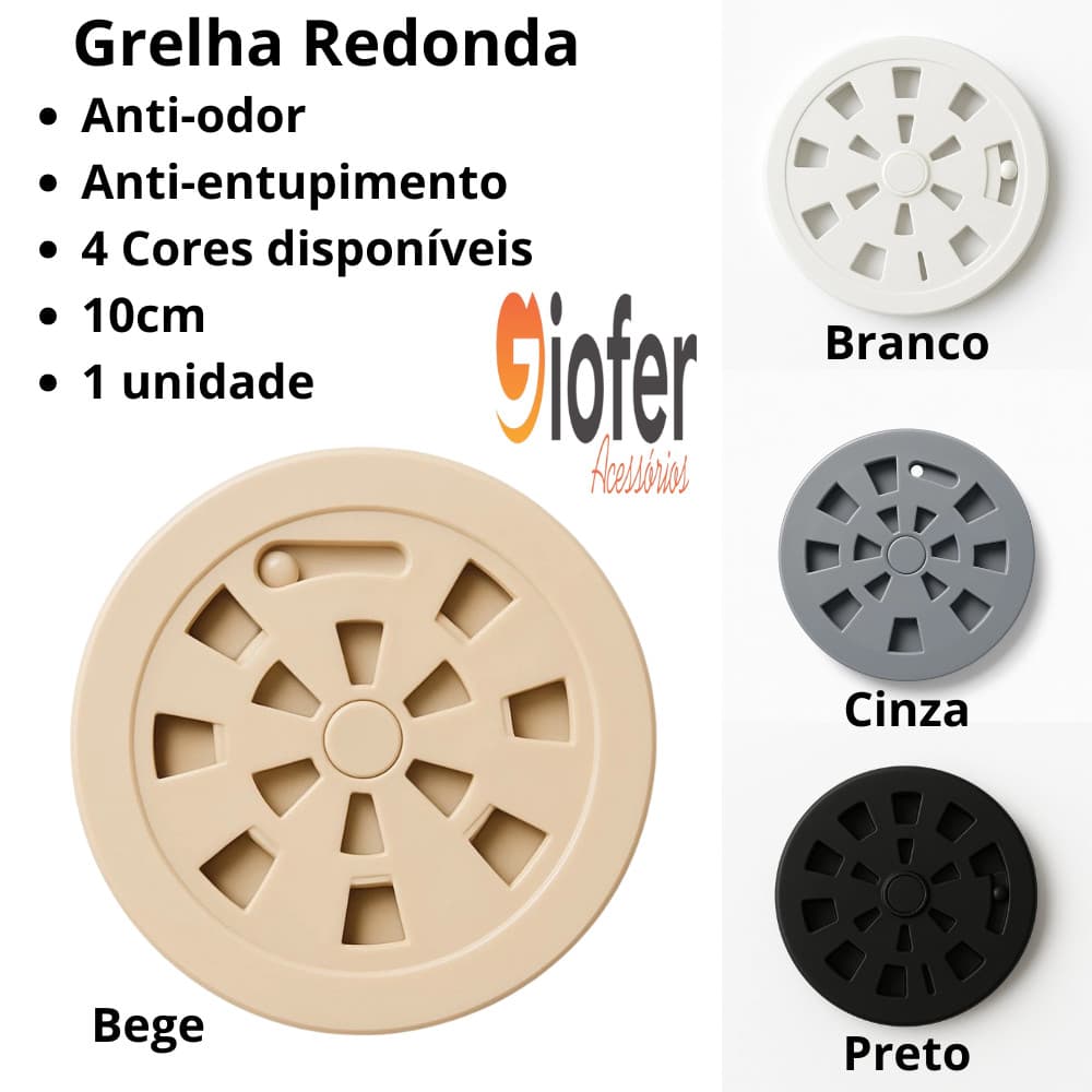 Grelha Ralo Redondo 10cm Rotativa Abre e Fecha Plástico Resistente
