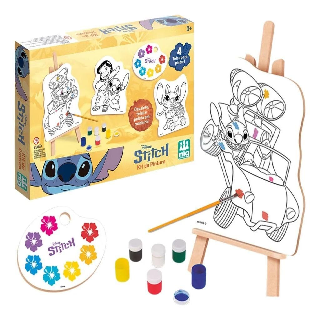 Kit Pintura Lilo E Stitch Disney Brinquedo Infantil Pedagógico em Madeira - Nig Brinquedos