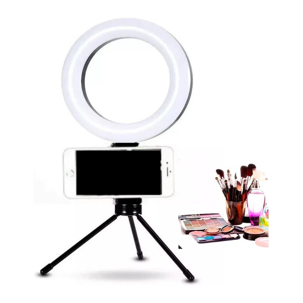 Ring Light Led Mesa Iluminador Tripé 6 Polegada Com Suporte Celualar Luz Branco-quente Bivolt- Lion