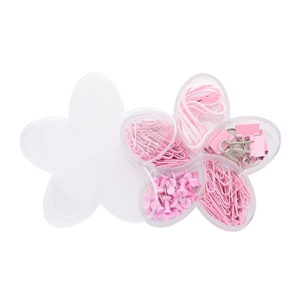 KIT Flor de Lotus Rosa Claro Binders Percevejo Elastico Clips MOLIN