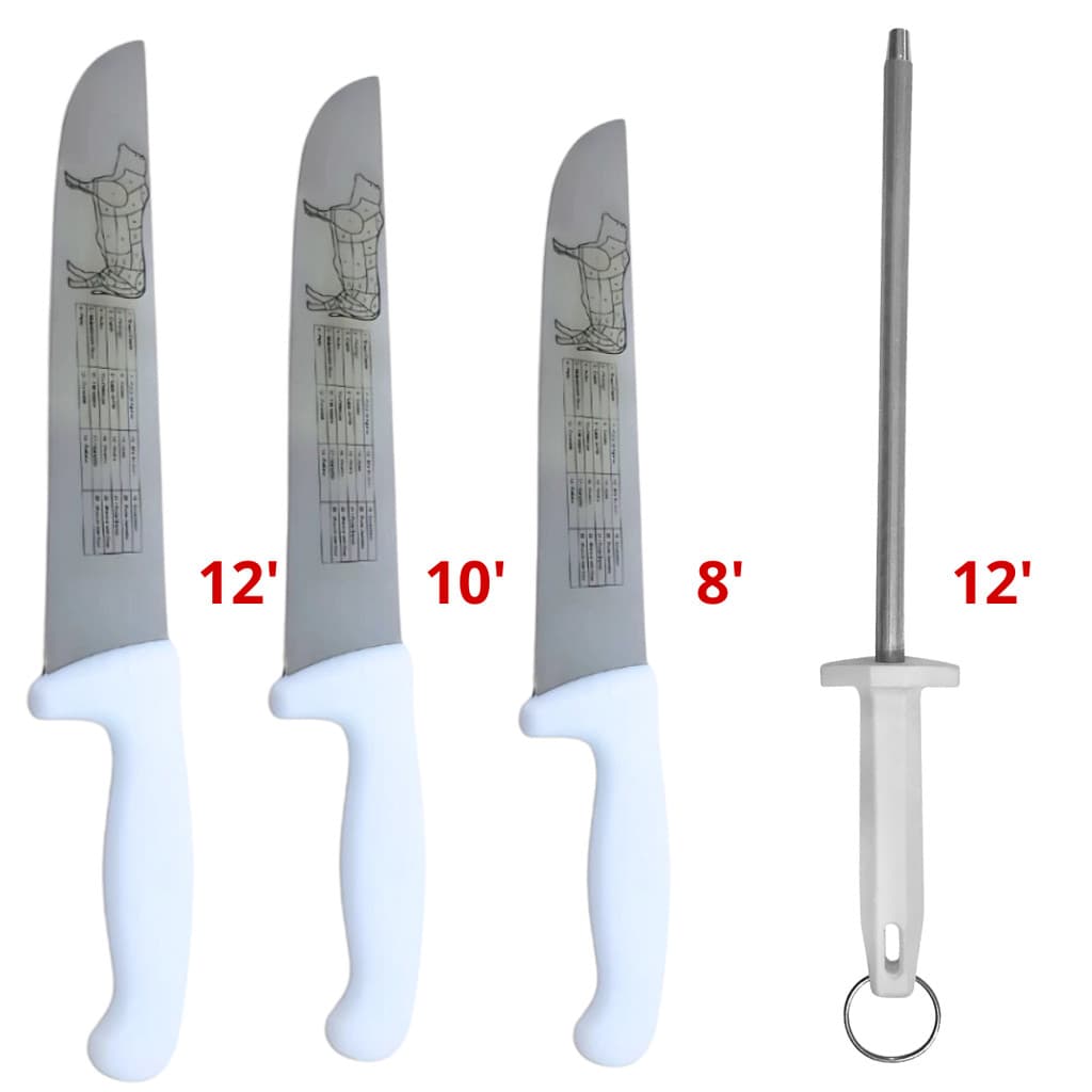 Chaira Faca Açougueiro Conjunto Profissional Cozinha Chef Inox Cortar Carne