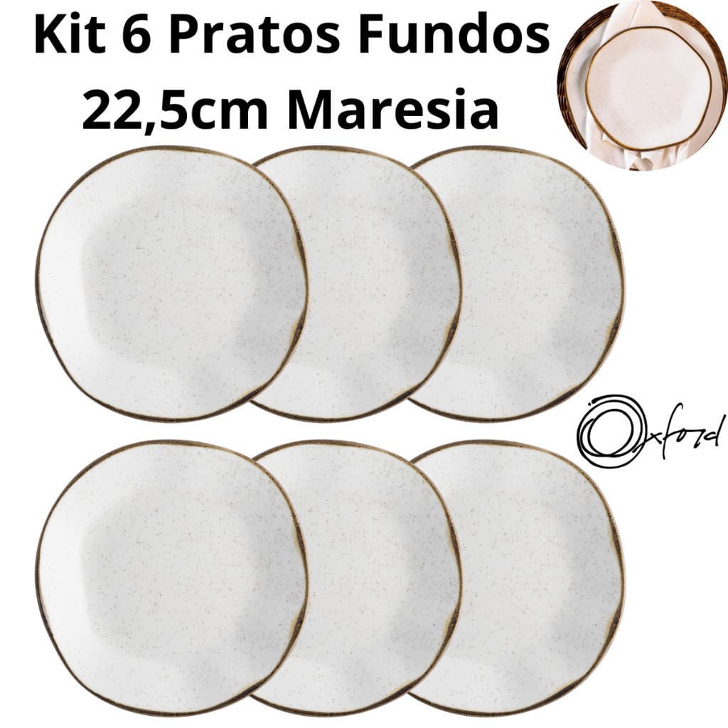 Jogo Conjunto 6 Pratos Fundos Ryo Maresia Areia 22,5cm Oxford Porcelanas