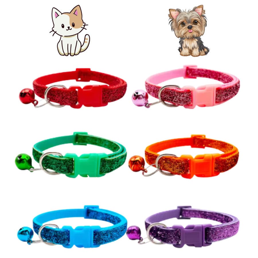 Coleira com Glitter e Sino para Gatos e Cães Pequenos – 1 Unidade