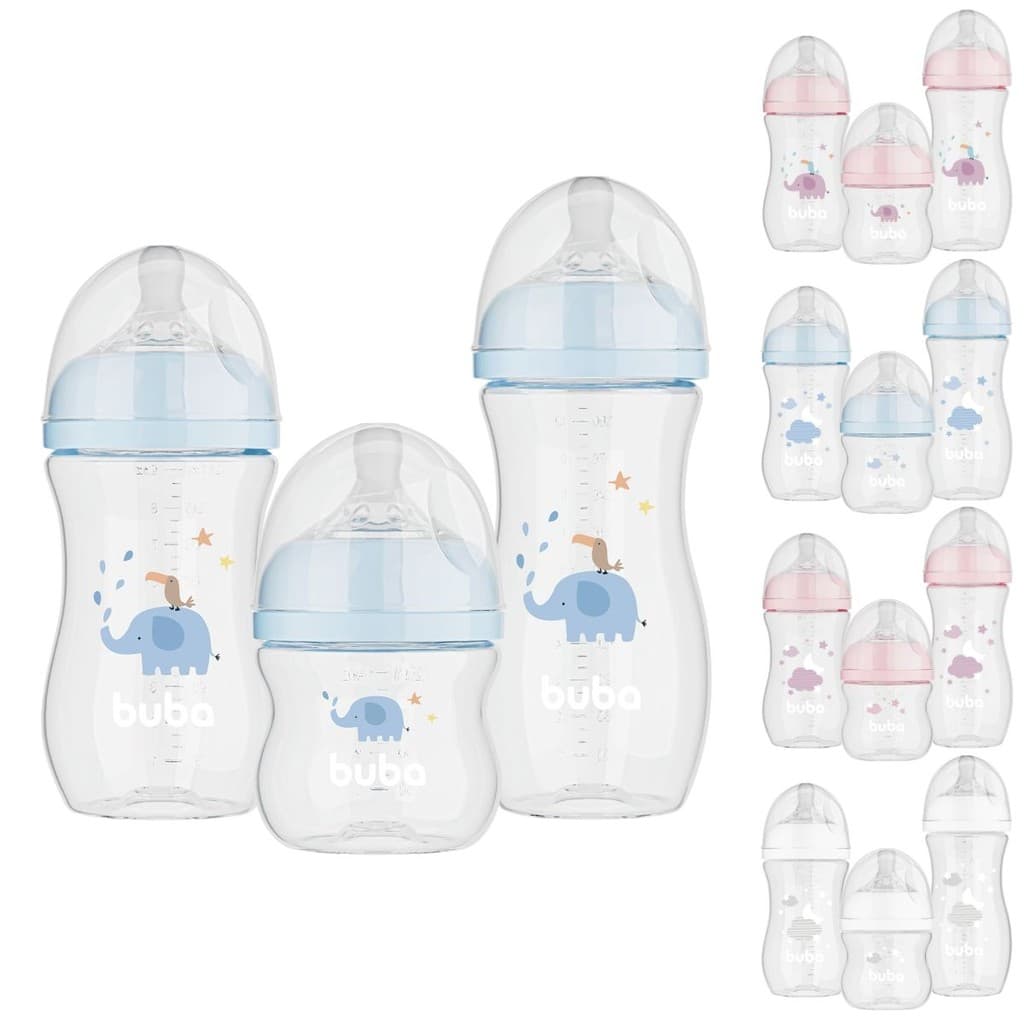 Kit 3 Mamadeiras Buba Easy Flow Anticólica 120ml 270ml e 330ml
