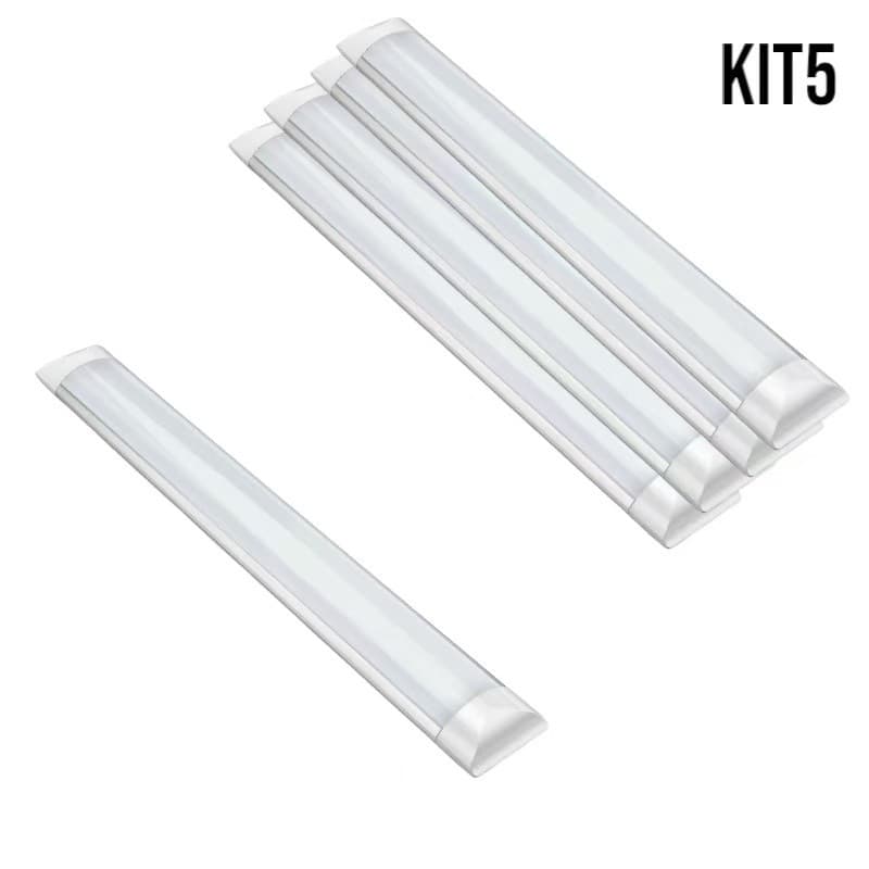 Kit 5 Plafon LED Tubular 60cm 20W | Ultra Slim Branco 6500K Bivolt