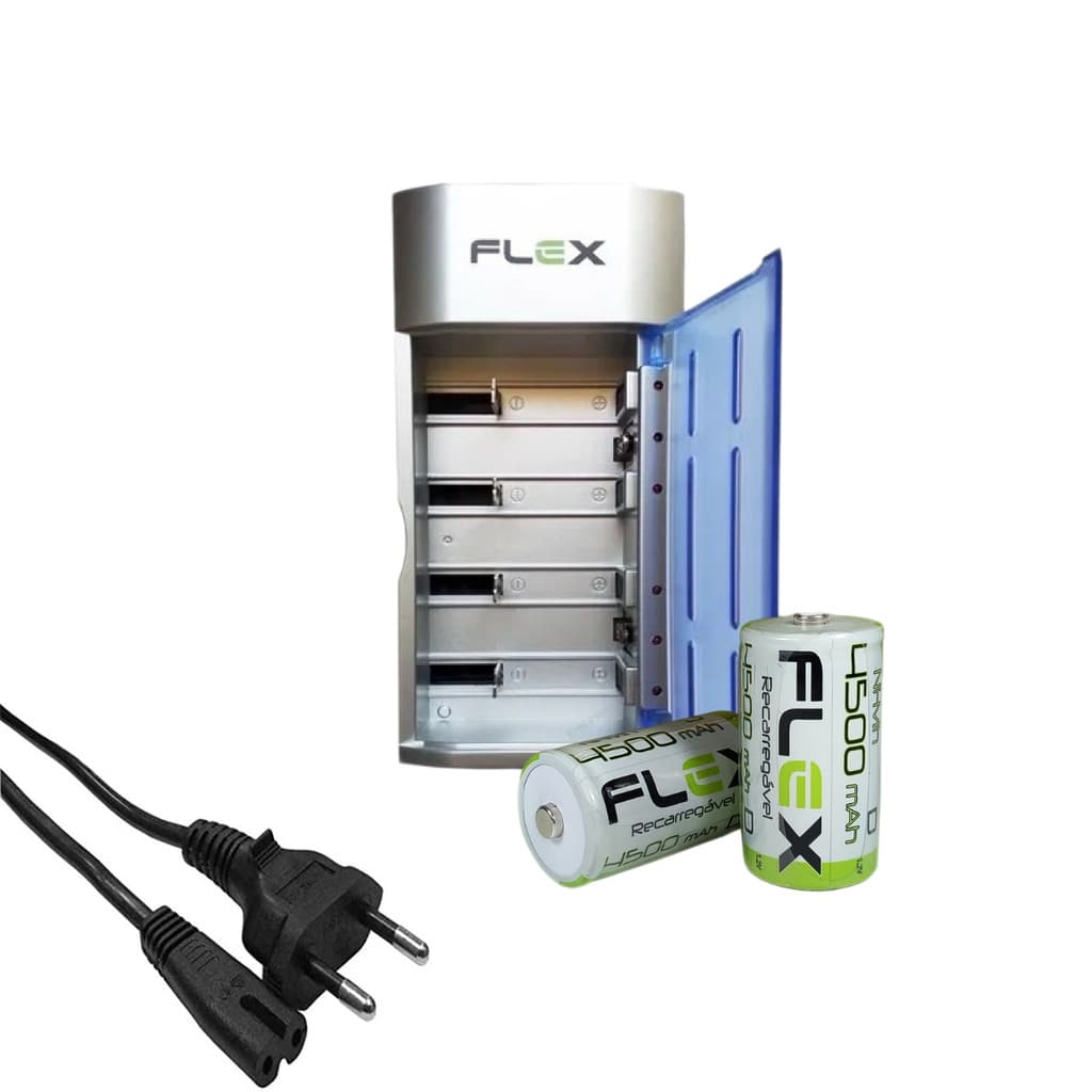 Carregador de pilha AA/AAA/9V/C/D com 2 pilhas D 4500mAh