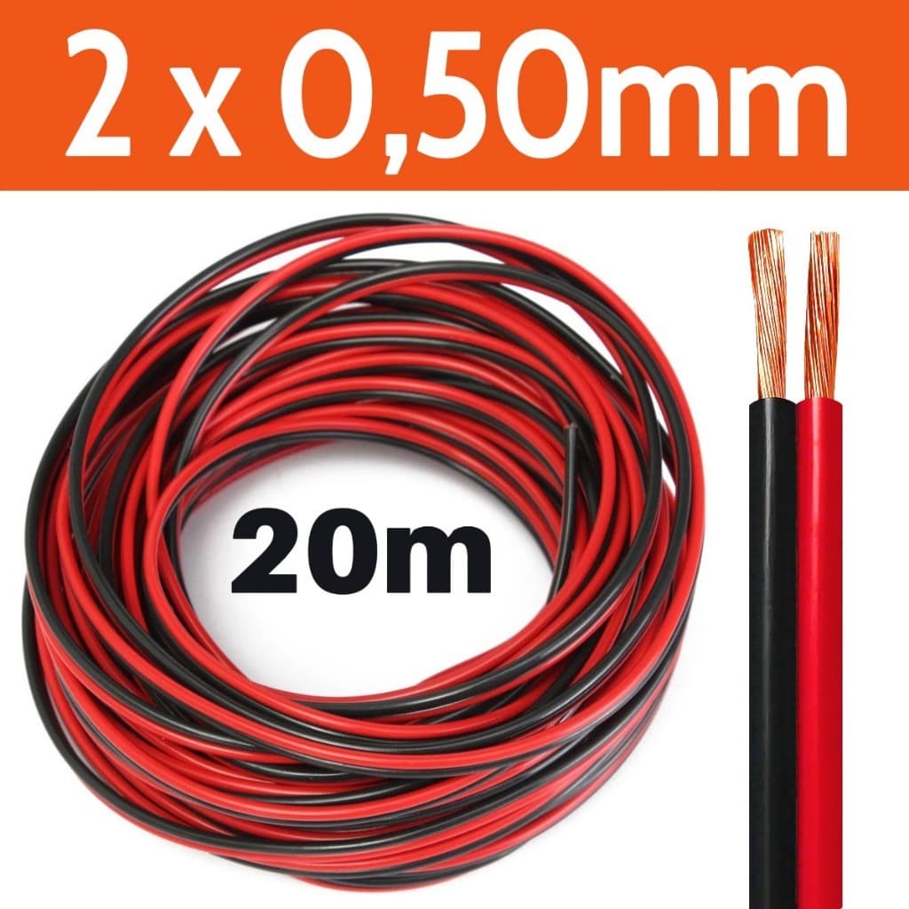 Rolo 20m Cabo Som Automotivo 0,50mm Bicolor Fio Alto Falante Flexível Resistente P/ Instalação Som