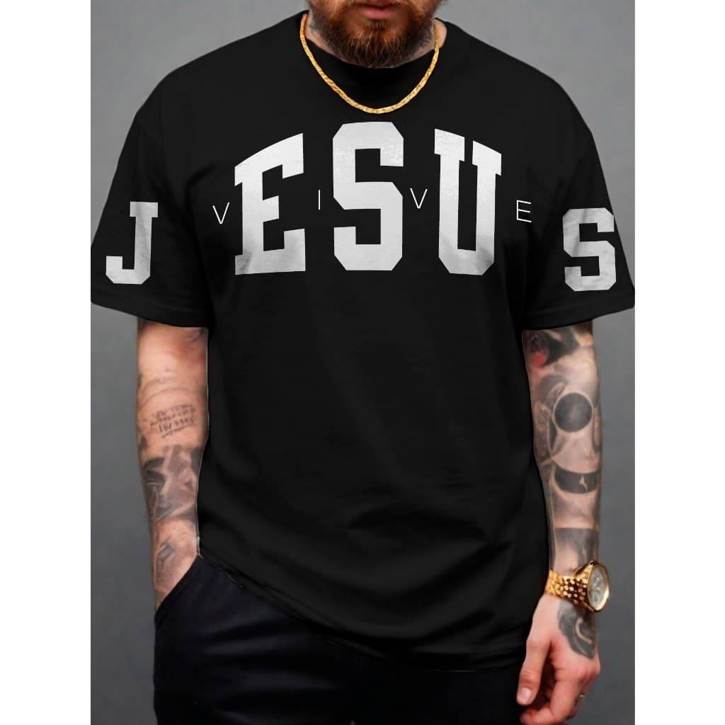 Camiseta Jesus Vive Diverse Manfinity Camisa 100% Algodão over
