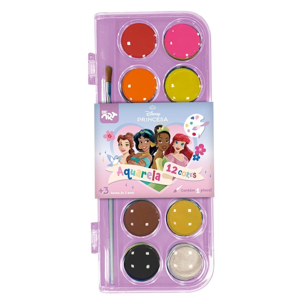 Paleta de Tinta Princesas Aquarela 12 Cores C/ Pincel - Dac