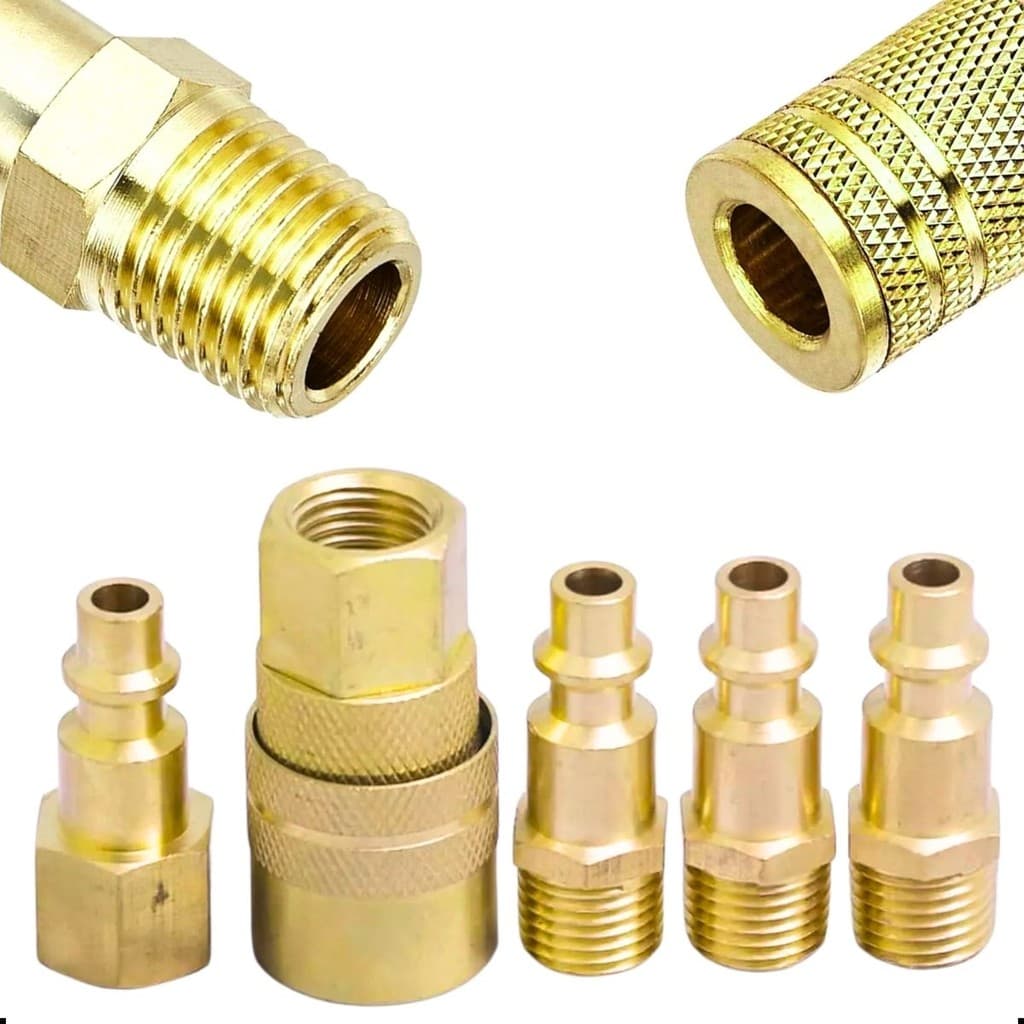 Jogo De Engate Rapido Rosca 1/4 Ar Comprimido Pneumaticos Montagem Mangueira Compressor 5 Pçs