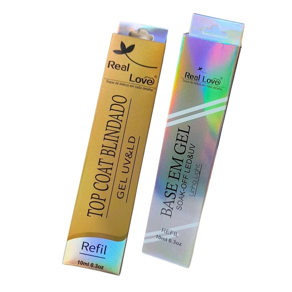 Kit Real Love Em Sachê Base Em Gel E Top Coat Blindado Unhas