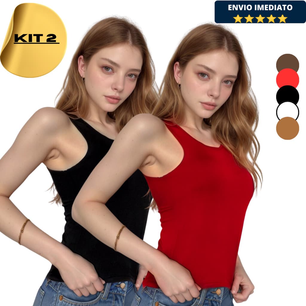 Kit 2 Blusinhas Regatas Suplex Duplo Forro Feminina Básica Elegante Moda Blogueira